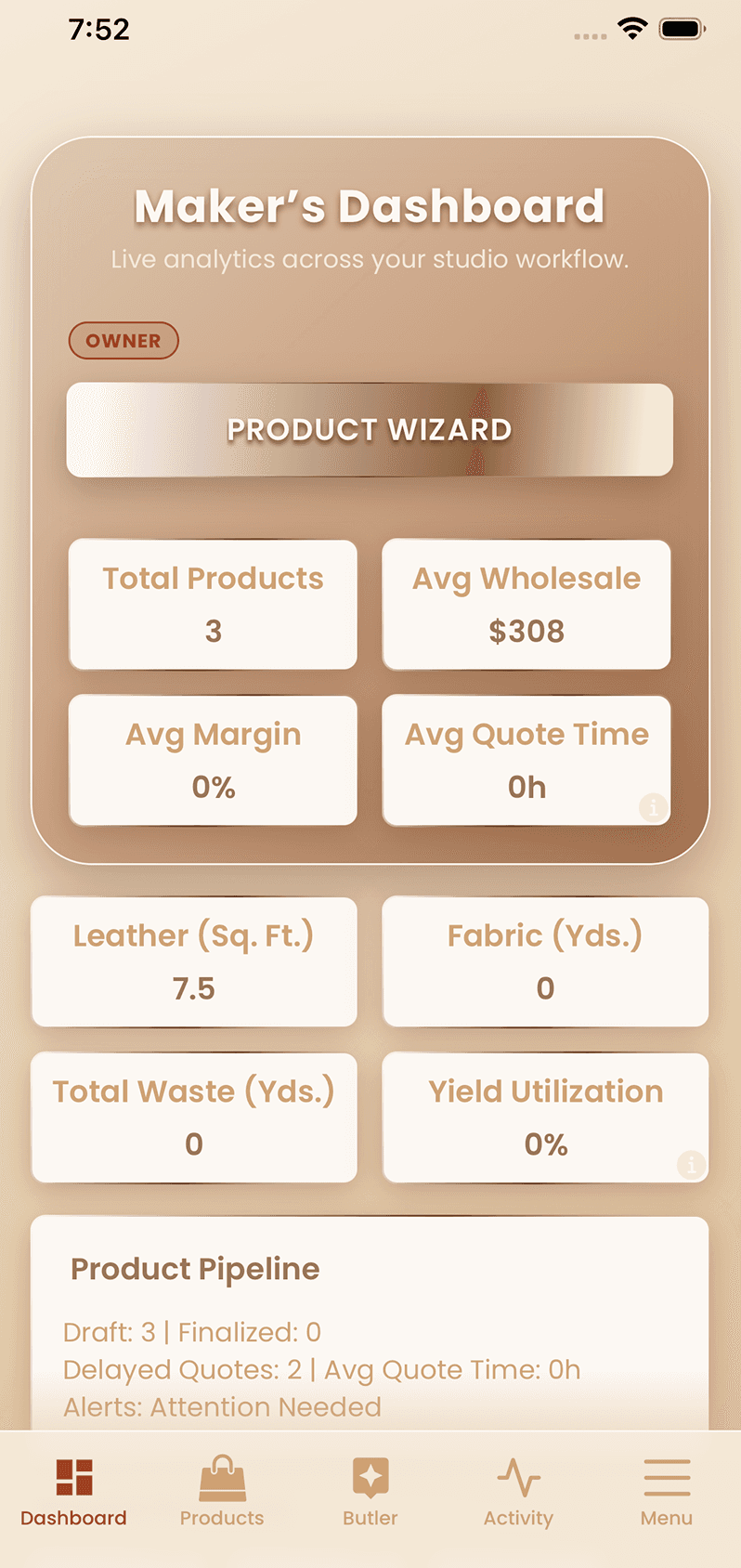 MYC mobile dashboard — live KPIs from the floor
