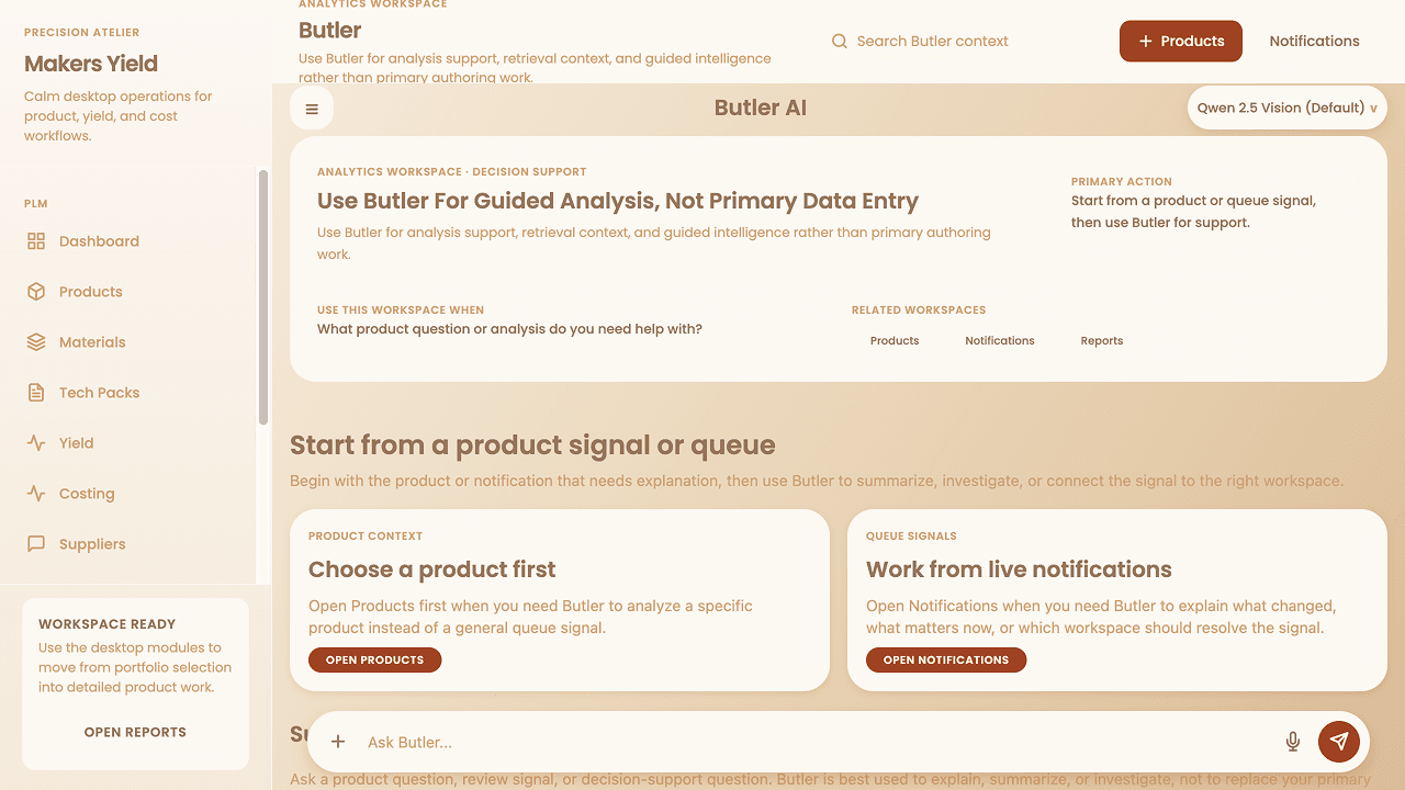 Butler AI and reports intelligence in Makers Yield