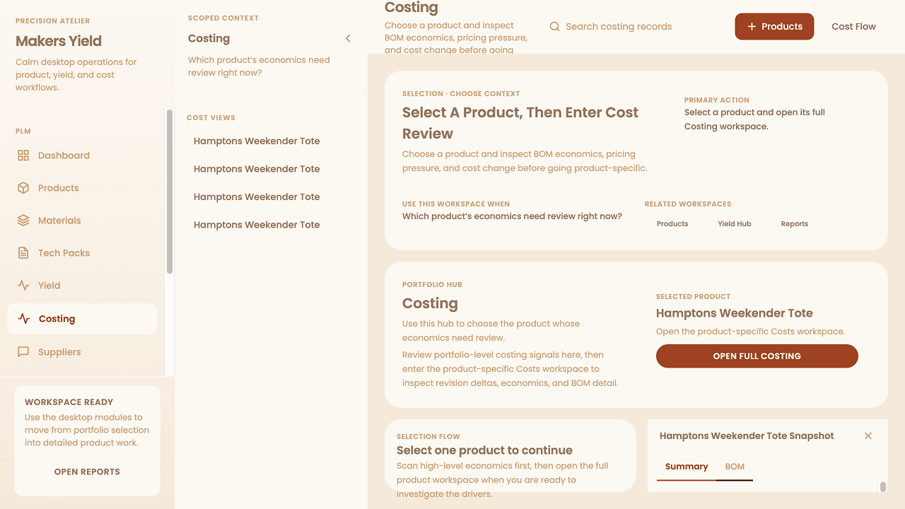 Makers Yield costing engine