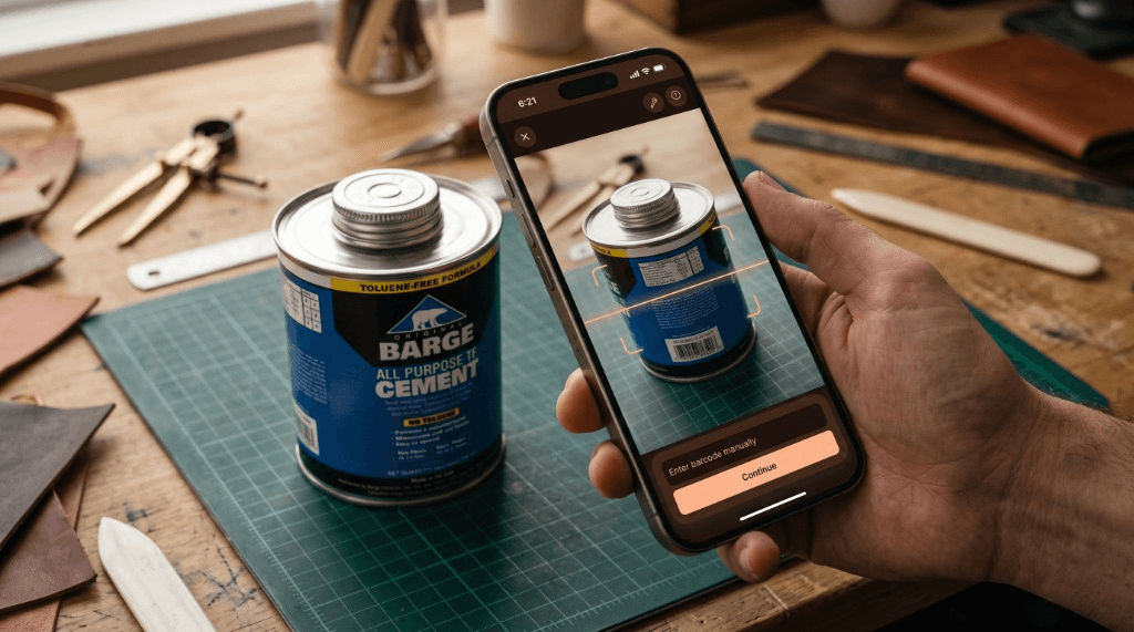 Mobile scanner capturing a Barge cement batch barcode on the cutting table